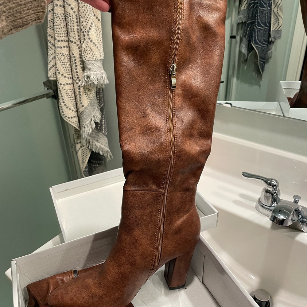 Brown Leather Knee-High Boots